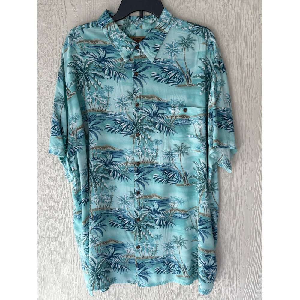 The Foundry Supply Co Mens 3XL Rayon Tropical Palm Tree Hawaiian Shirt Blue